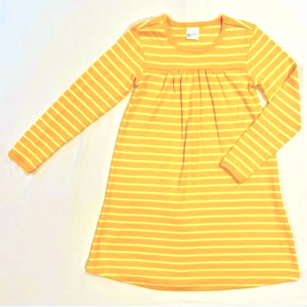 New Hanna Andersson Dress Girls 6-7 120 cm Stripes Yellow White Organic Spring